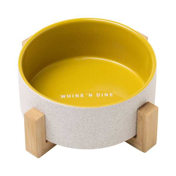 Cermic Bowl with Wooden Stand - Ochre, Whine 'N Dine