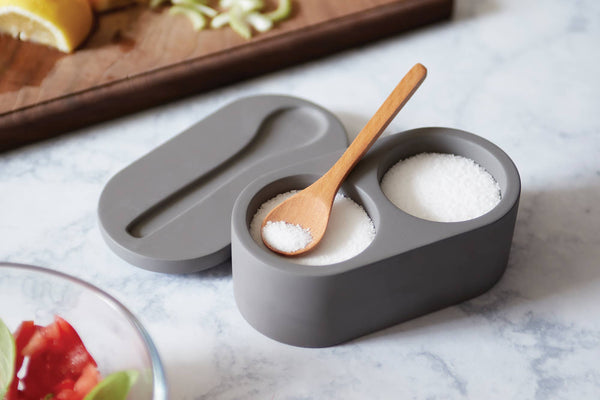 Fox Run Cement Salt Cellar with Spoon, Grey,3"x 3.5"x 6.25"