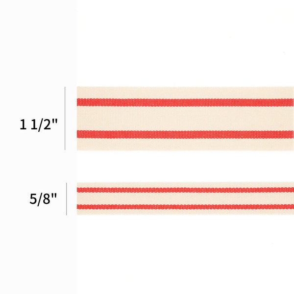 1 1/2" Cotton Ribbon | "Striped" White/Red | 20 Yard Roll