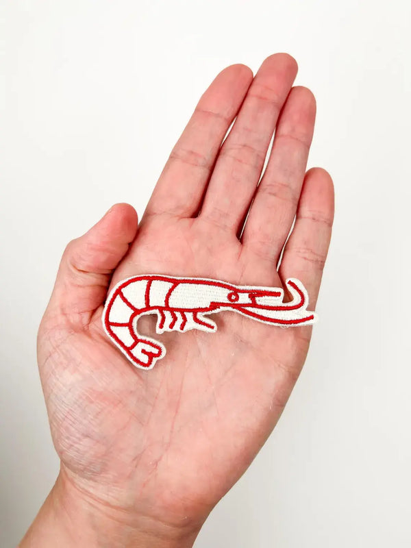 Shrimp Embroidered Iron-On Patch Seafood Lover, Ocean, Beach