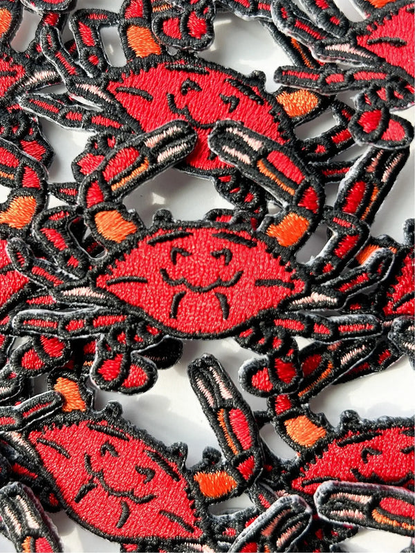 Red Crab Embroidered Iron on Patch Beach Nature Surf Patch