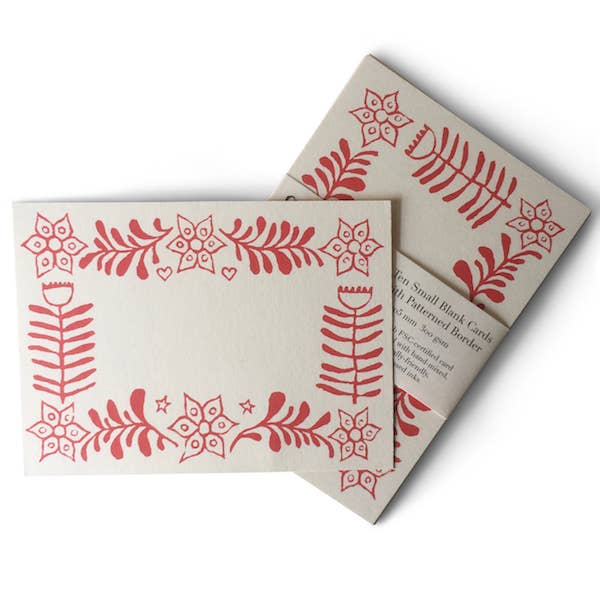 10 Small Cards with Patterned Border in Red