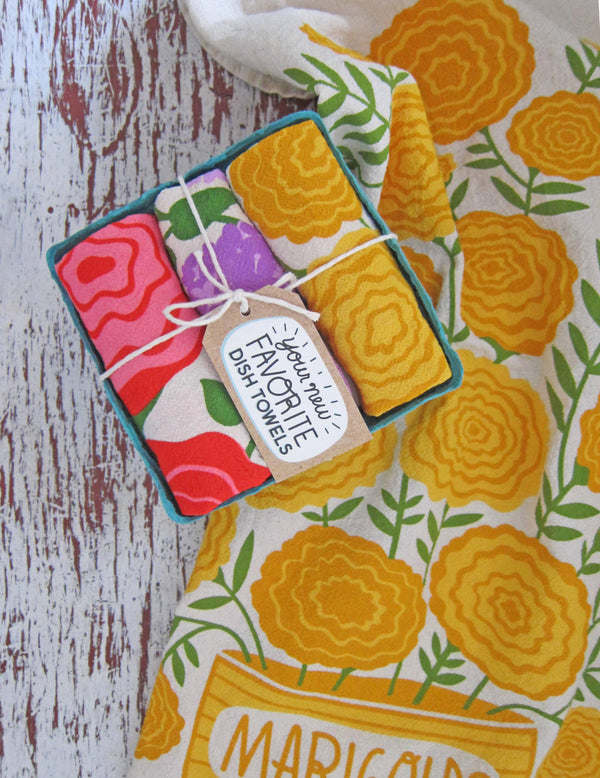 EDIBLE FLOWERS (Rose, Lilac, Marigold) - Tea Towel Set of 3