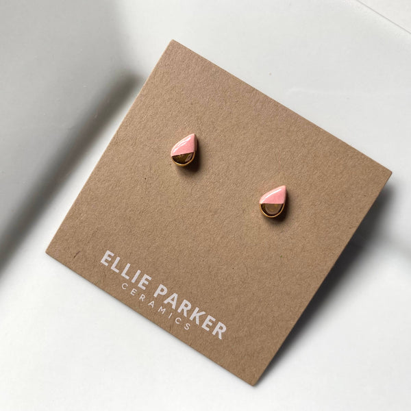 Teardrop Pink Ceramic Gold Accent Stud Earring