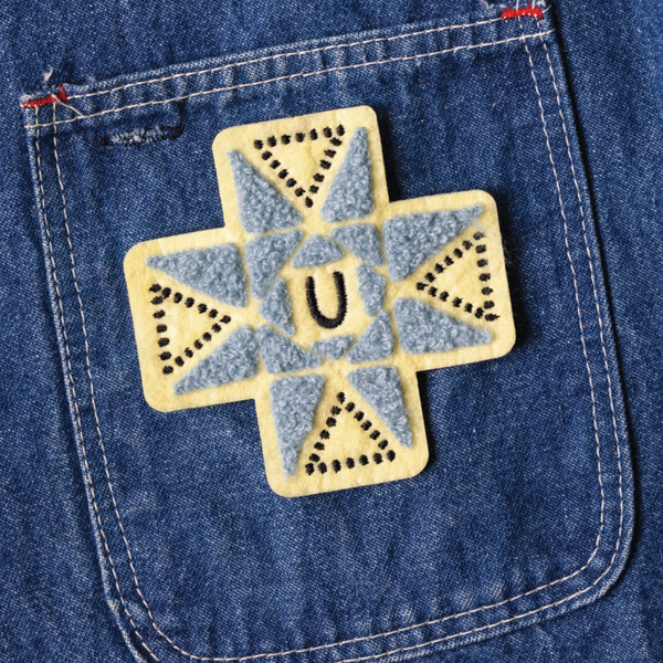 Barn quilt chenille and felt patch - cream
