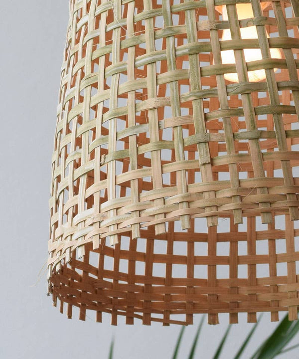 Cone Shaped Thick Woven Bamboo Pendant Light - Plug In