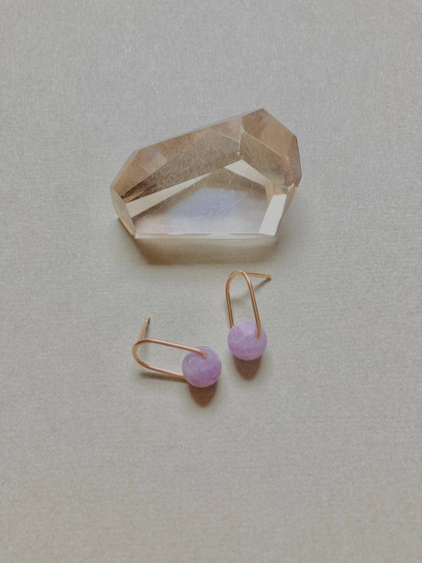Cove Stud - Minimal Gemstone Arc Frame Stud in Warm Tones: Gold Filled / Pink Opal