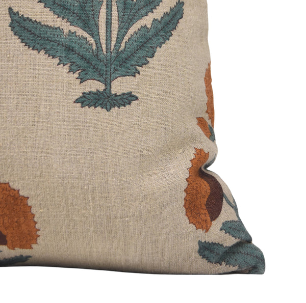 Floral Block Print Linen Couch Cushion Cover - BADASHA
