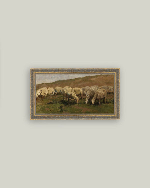 Sheep Landscape Framed Antique Art