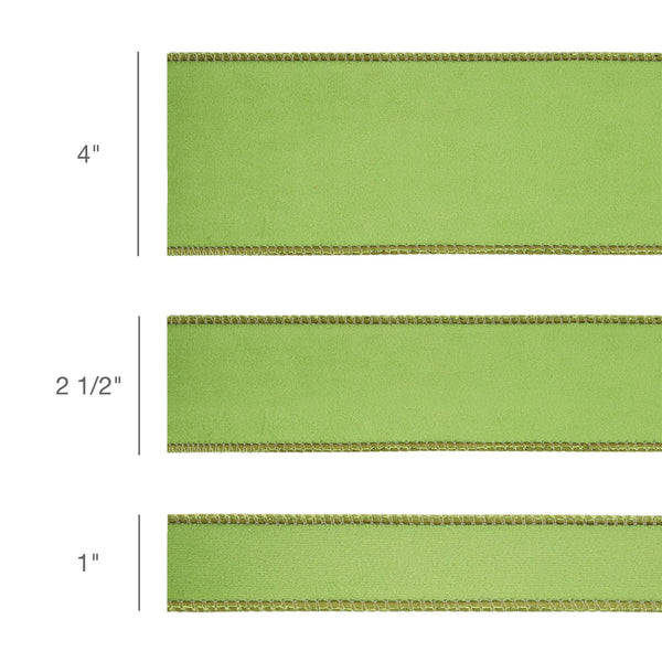 2 1/2" Reversible Classic Velvet Wired Ribbon | Lime/Shimmer Lime | 10 Yard Roll