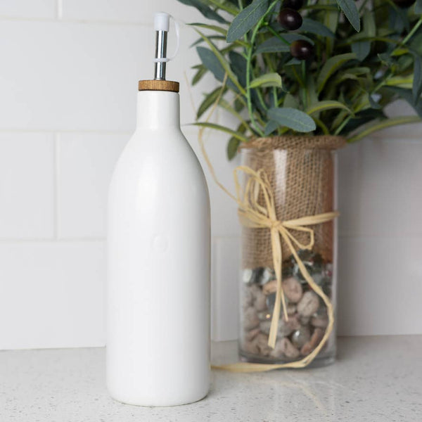 Fox Run White Ceramic Oil Bottle,17 oz Olive Oil Dispenser