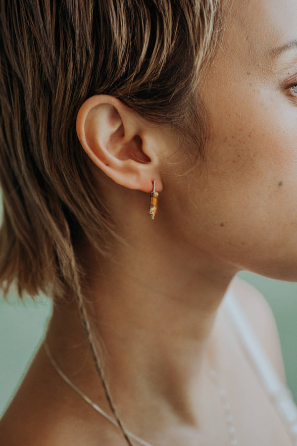 Channel Earring - Minimal Drop Stud with Gemstones in Gold