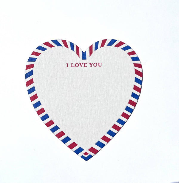 Hello -Thank You -I love you Letterpress heart shaped card
