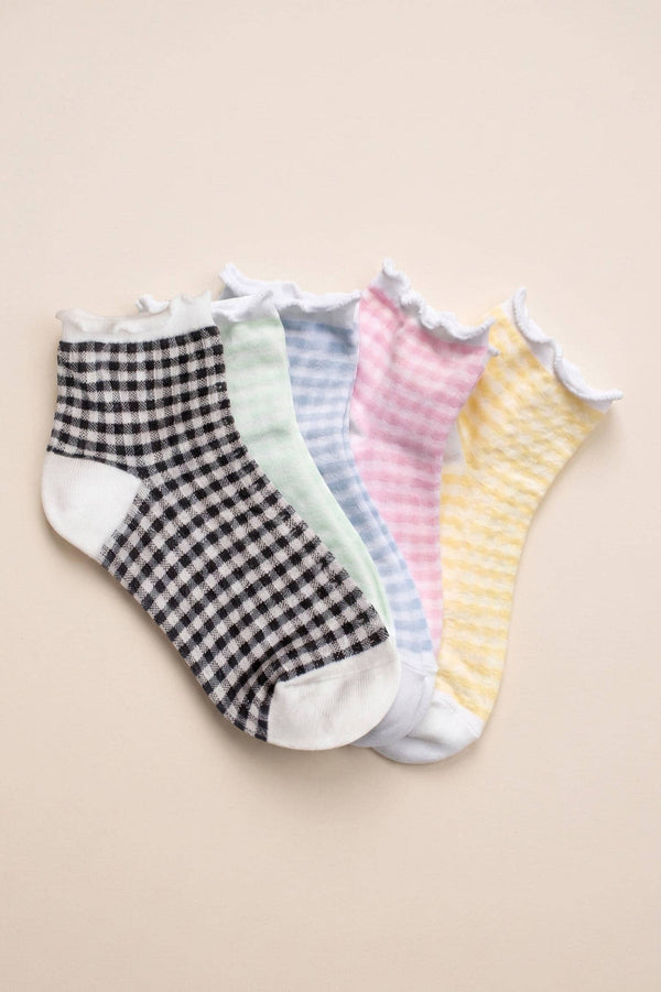 Pastel Gingham Ruffle Ankle Socks