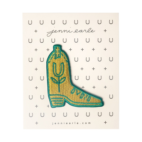"lucky boot" woven patch