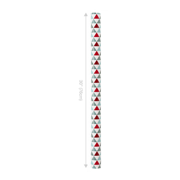 30" x 10’ Holiday Reversible Wrapping Paper | Multi-Colored Triangles/Red Polkadot on White