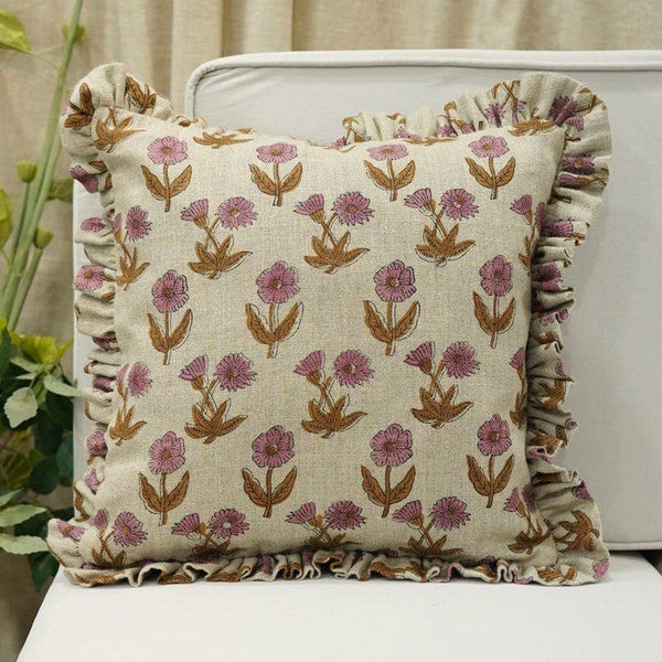 Modern Block Print Thick Linen Frill Pillow Cover-Kirti