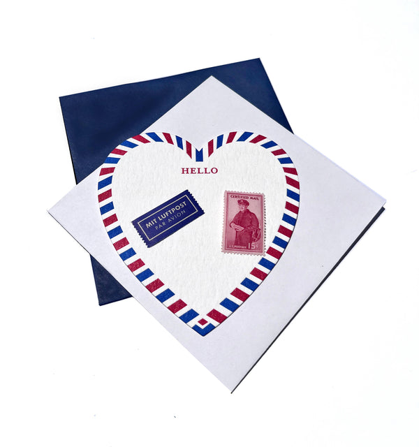 Hello -Thank You -I love you Letterpress heart shaped card