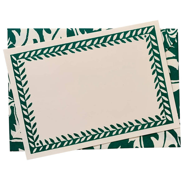 Packet of Ten Patterned Envelopes Dandelion Bottle Green