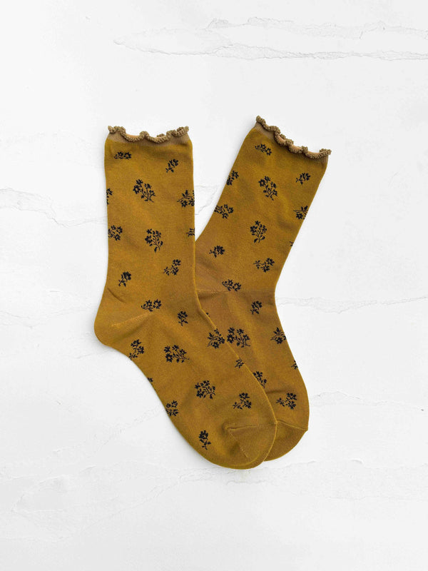 Vintage Tiny Floral Ruffle Cotton Blend Socks