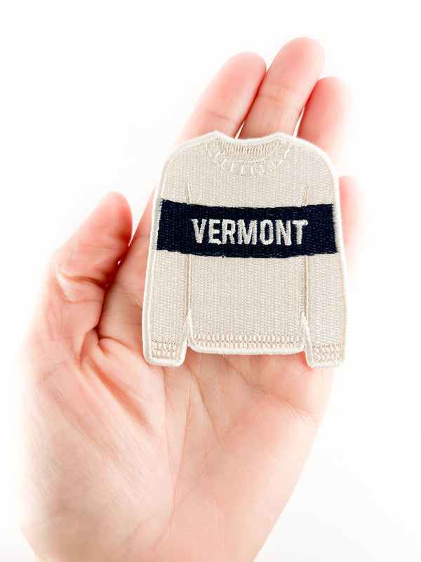 Vermont Sweater Embroidered Patch Ski Town Iron On Patch