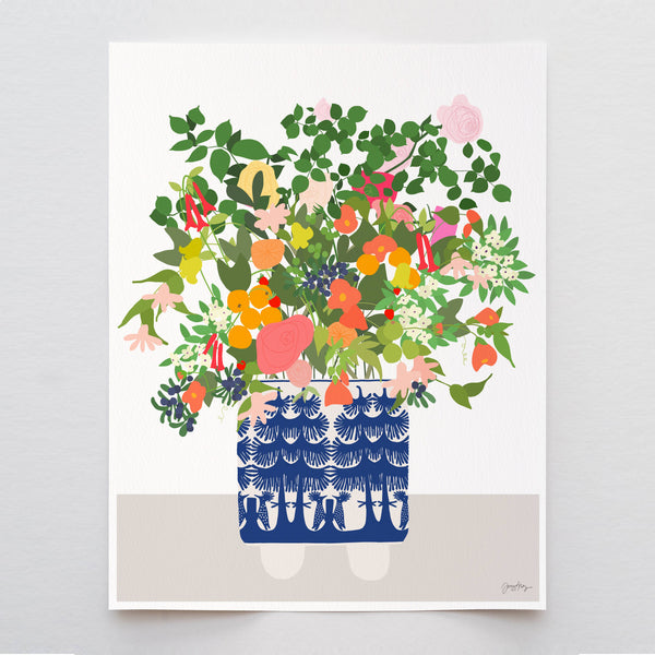 Still Life Delft Blue Vase Print. Signed. Unframed. 201008