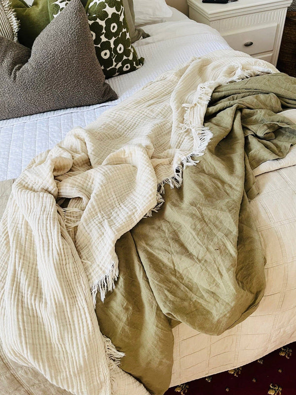 Organic Cotton Musli 4 Layer Throw Blanket - Oatmeal
