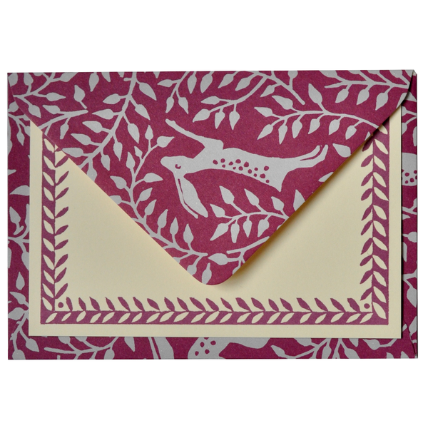 Set of Notecards and Envelopes Dancing Hare Violet