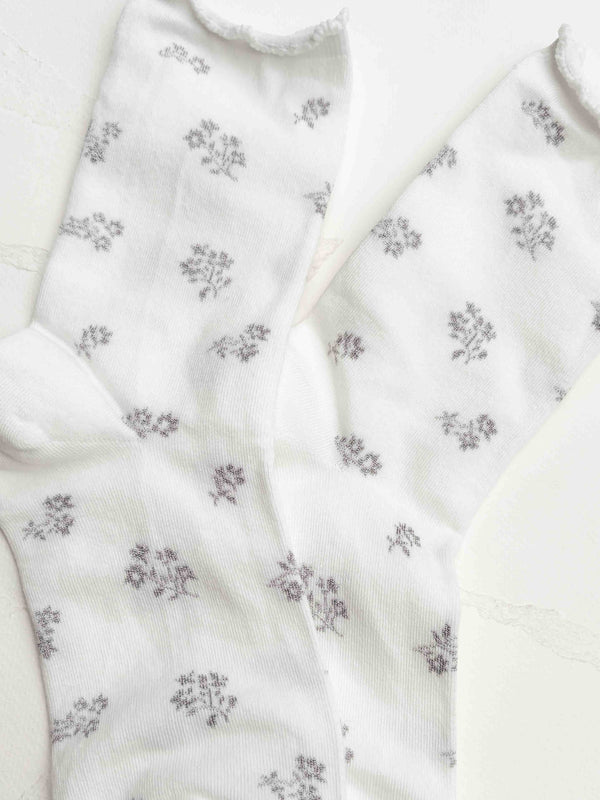 Vintage Tiny Floral Ruffle Cotton Blend Socks