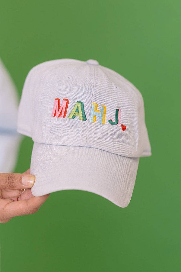 MAHJ Embroidered Hat in Light Wash Denim