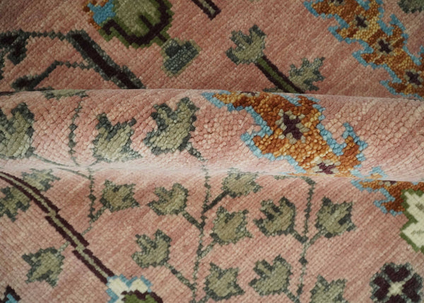 Pink, Olive and Beige Traditional Vintage Style Wool Rug