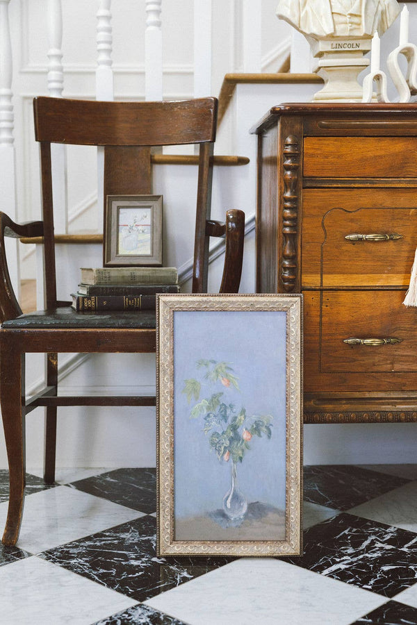 Flowers in a Glass Vase Framed Antique Art