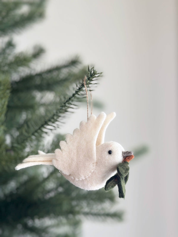 2025 Felt Dove With Olive Twig Ornament