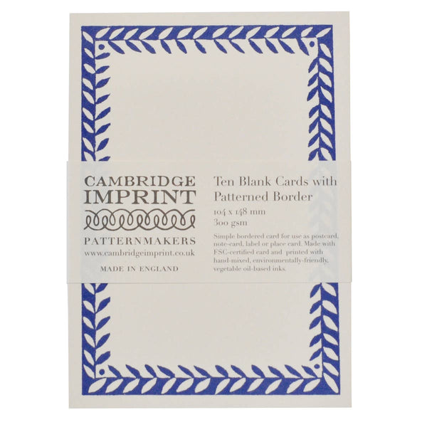10 Postcards with Patterned Border in Scumble Blue