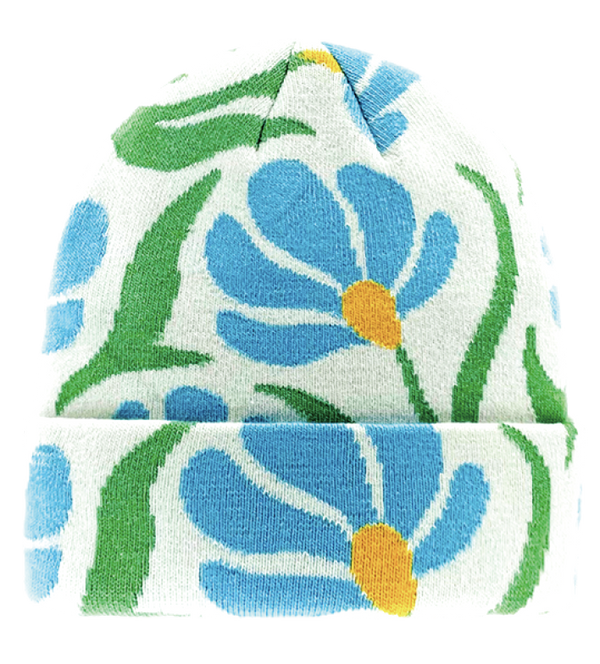 Blue Floral Knit Beanie Hat for Winter Warmth, Cozy Style, and Casual Streetwear-NI60028