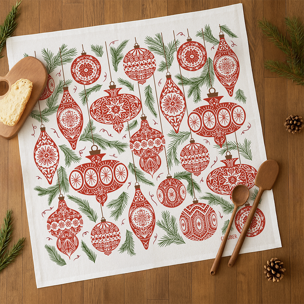 Ornament Tea Towel  - Classic Holiday Kitchen Decor