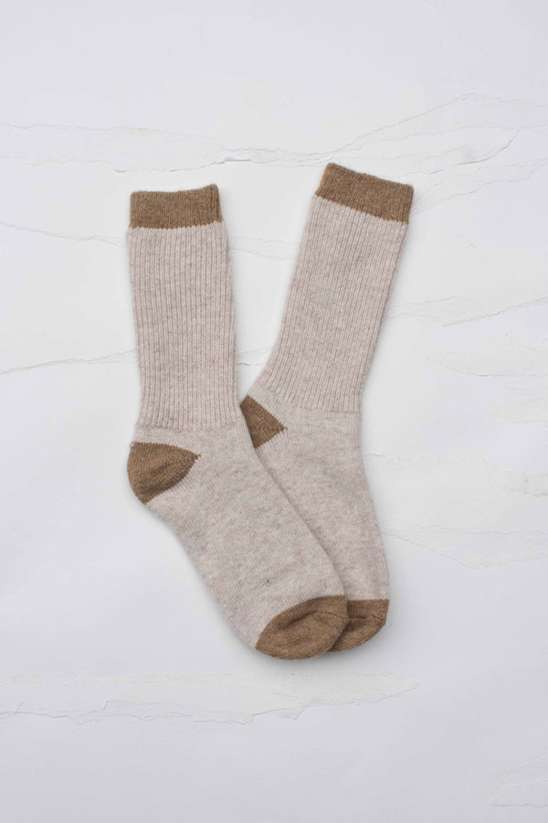 Cozy Two-Tone Wool & Cashmere Blend Ribbed Crew Socks