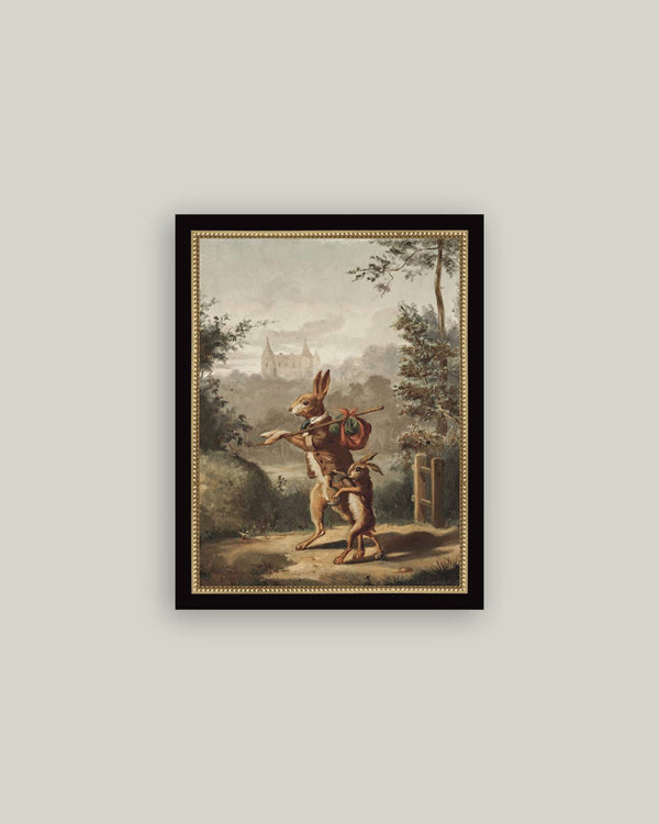 Traveling Rabbit Framed Antique Art
