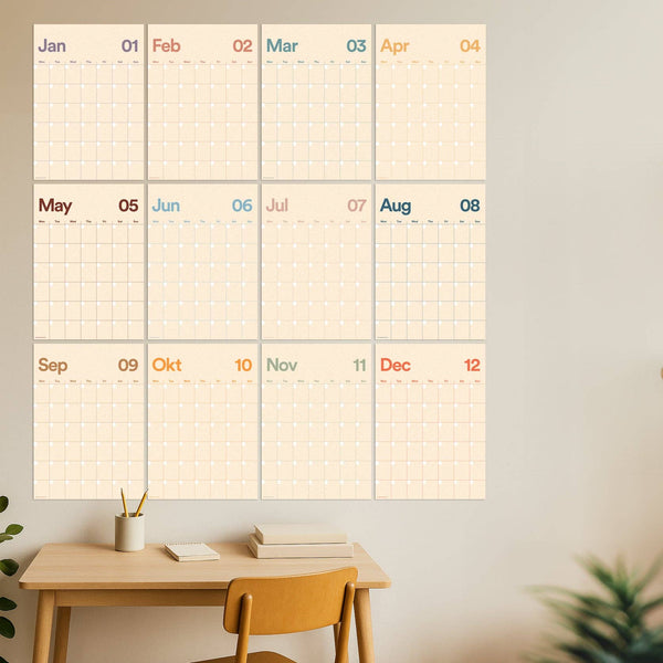 A3 Undated Wall Calendar Light Beige