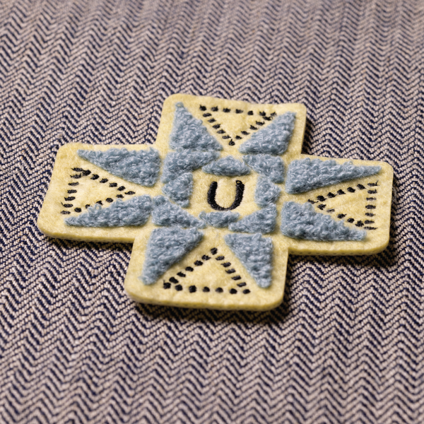 Barn quilt chenille and felt patch - cream