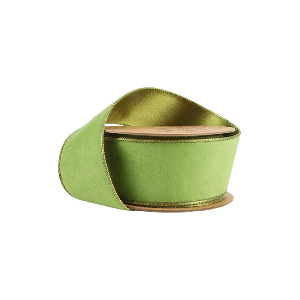 2 1/2" Reversible Classic Velvet Wired Ribbon | Lime/Shimmer Lime | 10 Yard Roll
