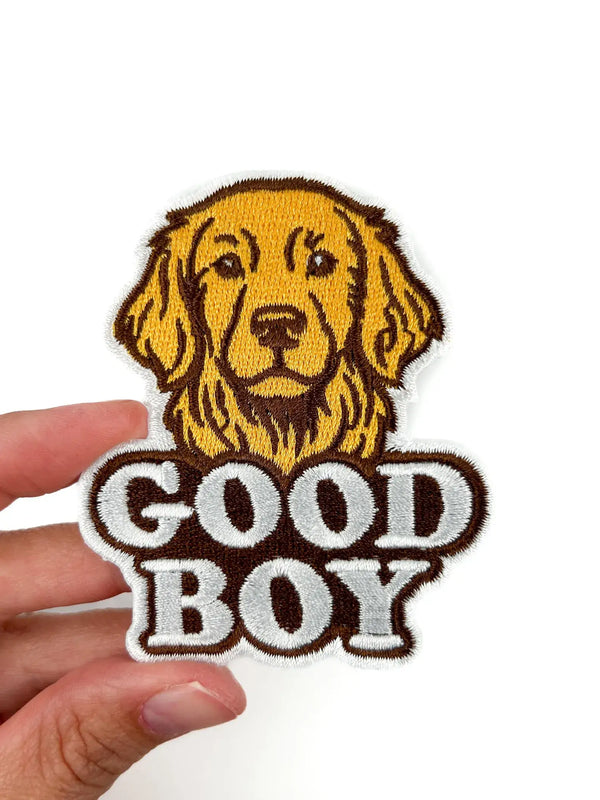 Good Boy Patch – Golden Retriever Embroidered Iron On Patch