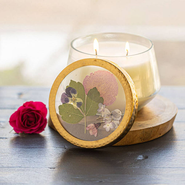 Pressed Floral Candle - Blushing Rosewood - Large