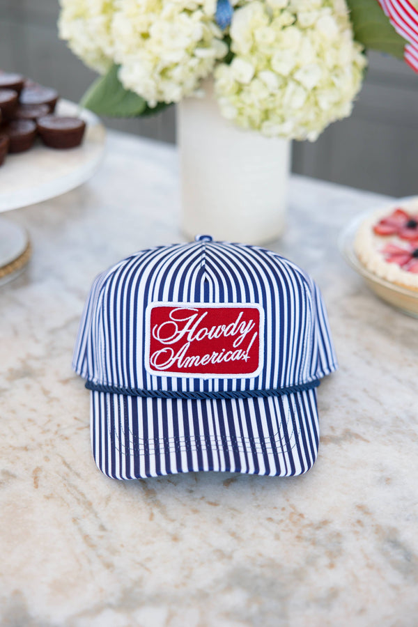 Howdy America Blue Striped Patch Hat 4th Of July Hat 