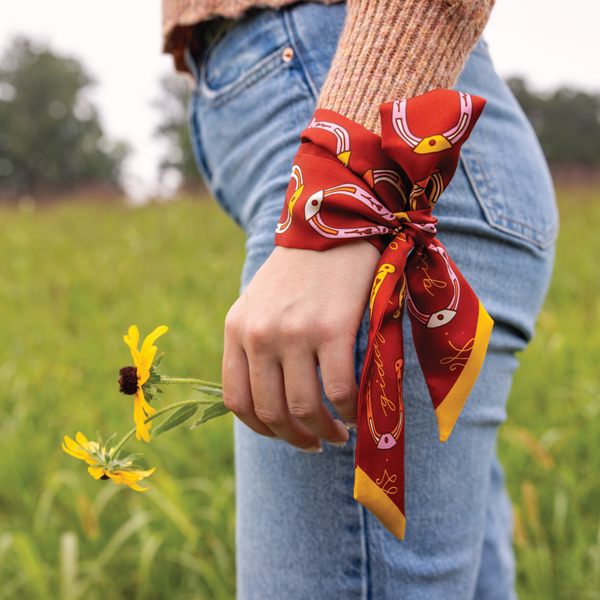 Silk Twilly Scarf - “Giddy Up”- Neck & Hair Scarf