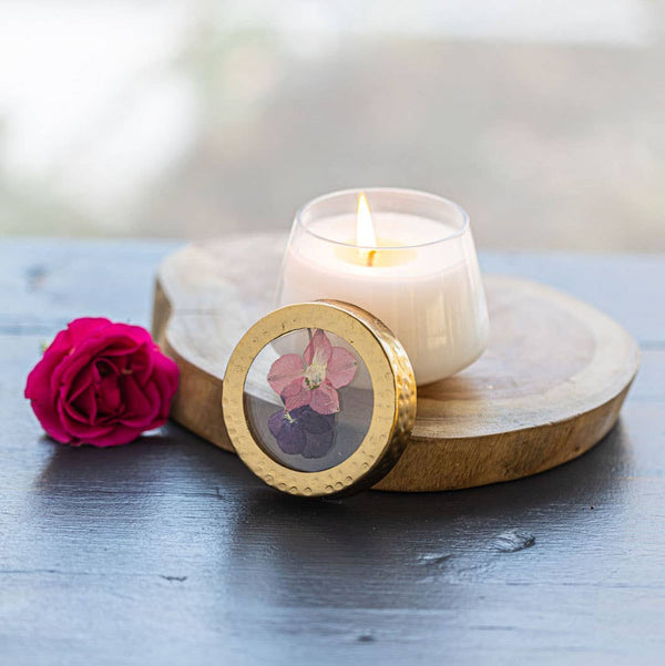 Pressed Floral Candle - Blushing Rosewood - Small