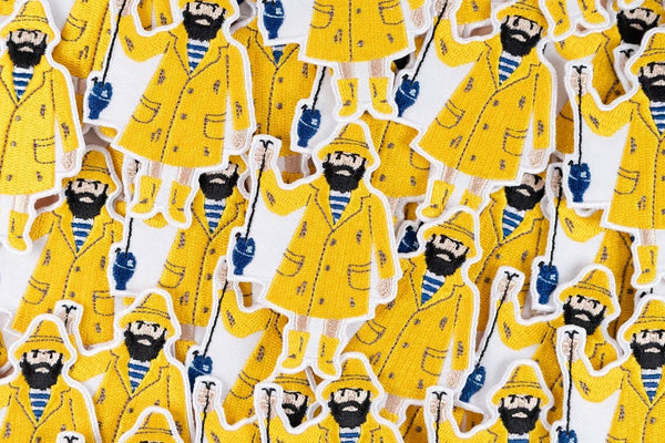 Old Salt Fisherman Patch Yellow Raincoat Embroidered Iron On