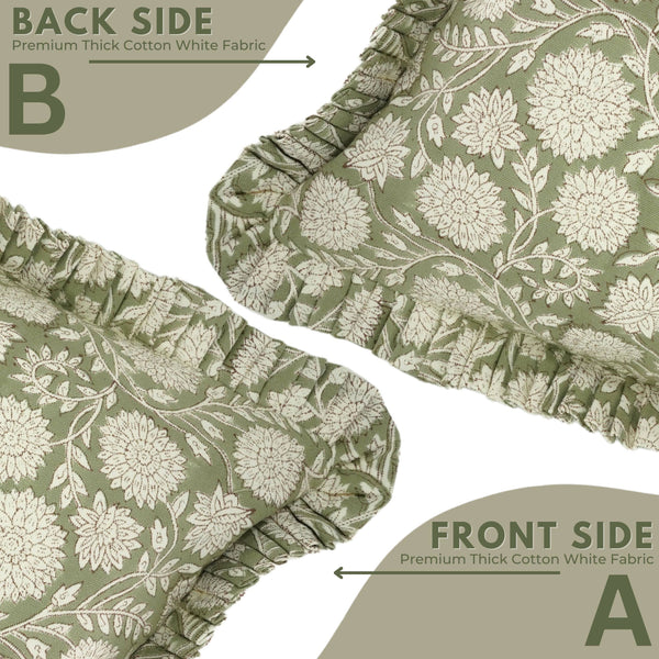 Elegant Thick Cotton White Printed Frill Pillow Cover- Rajat