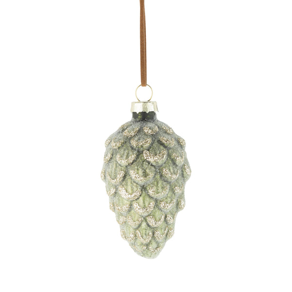 Glass pinecone green/gold frosted ornament