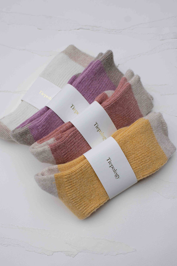 Cozy Two-Tone Wool & Cashmere Blend Ribbed Crew Socks